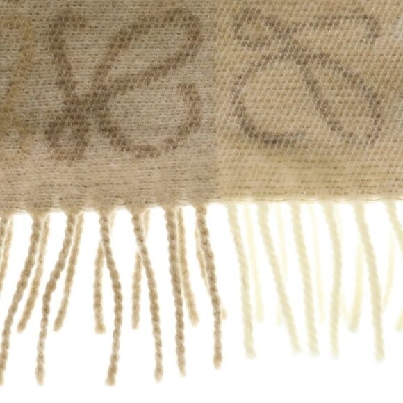 Loewe Anagram Fringe Muffler Beige Cashmere Wool Scarf - Picture 3 of 6